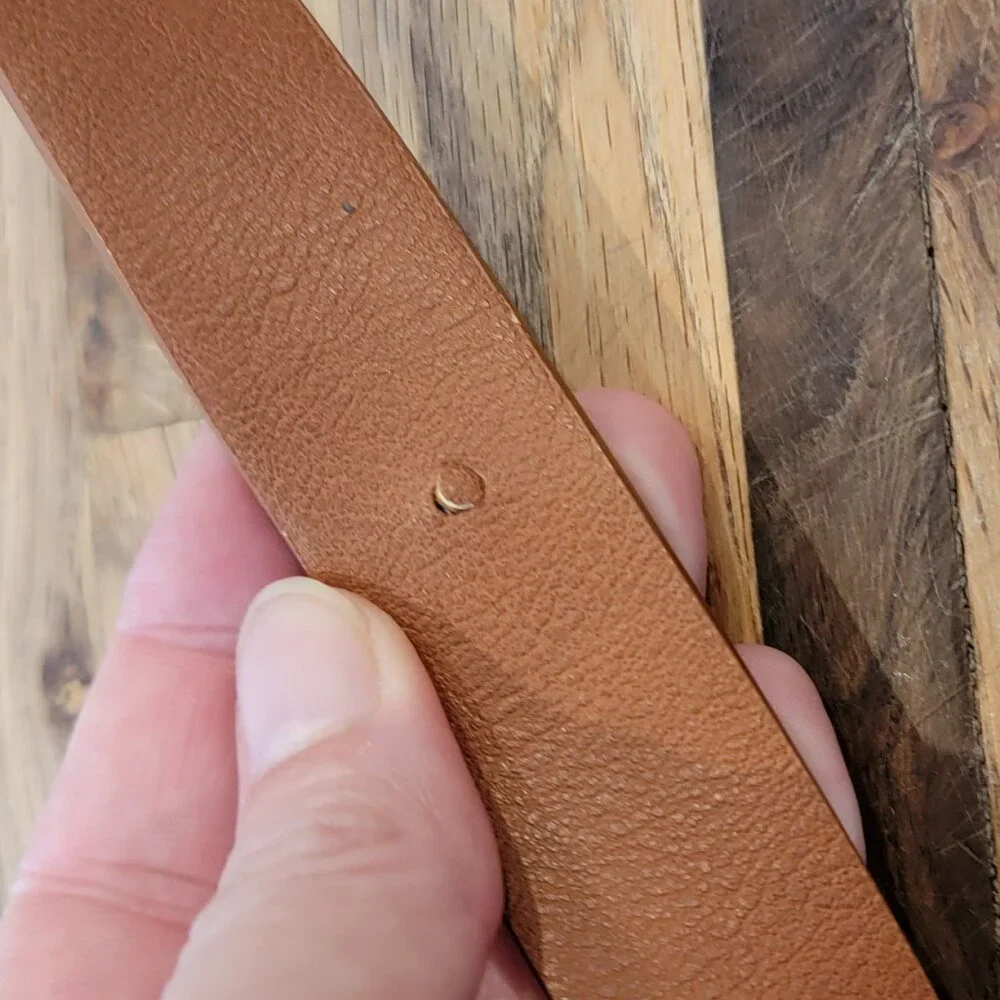 Brown Faux Leather Belt w Gold Tone Buckle